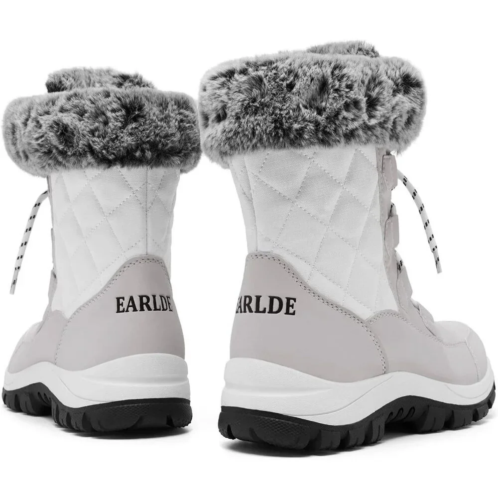 Women’s White Waterproof Snow Boots Mid-Calf Faux Fur Lined Non-Slip - Picture 6 of 9
